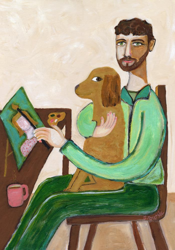 Man Painting With Dog by Sharyn Bursic — canvas wall art