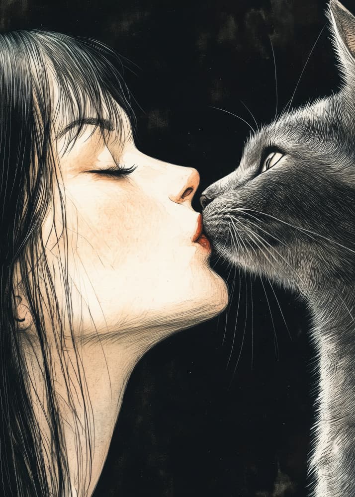 Tender Cat Kiss by Justyna Jaszke — canvas wall art