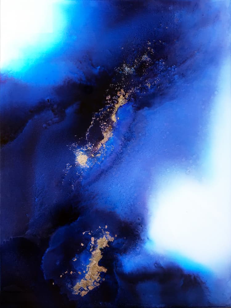 Ethereal Blue Gold Shimmer by Alyson Storms — canvas wall art