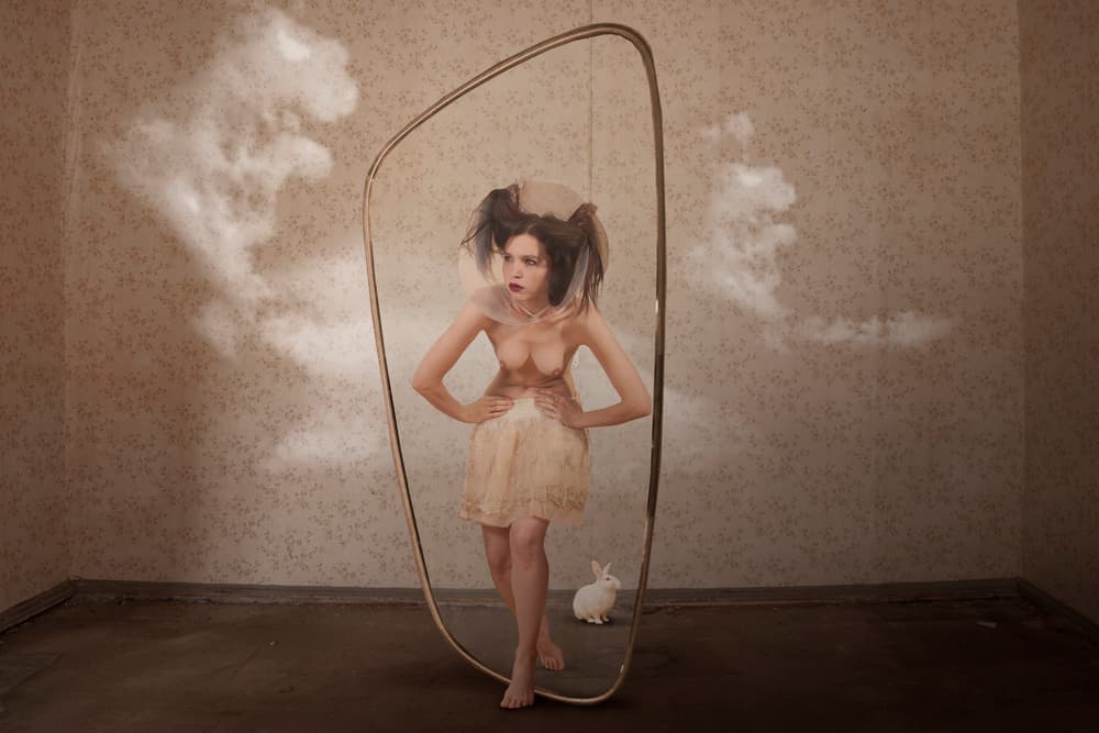 Woman Rabbit Mirror by Christine von Diepenbroek — canvas wall art