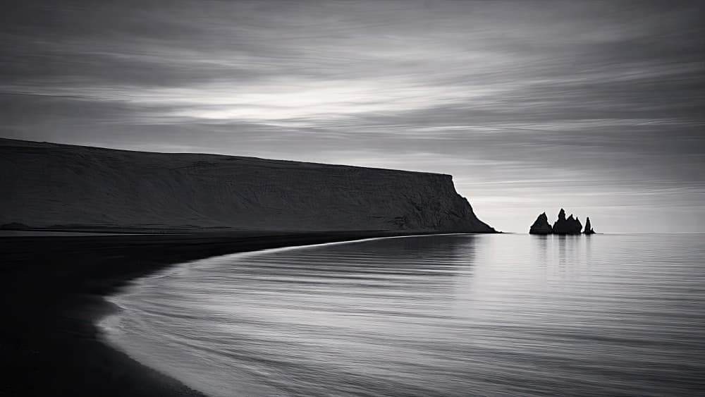 Black Sand Beach Stacks by X-FlyingKN — canvas wall art