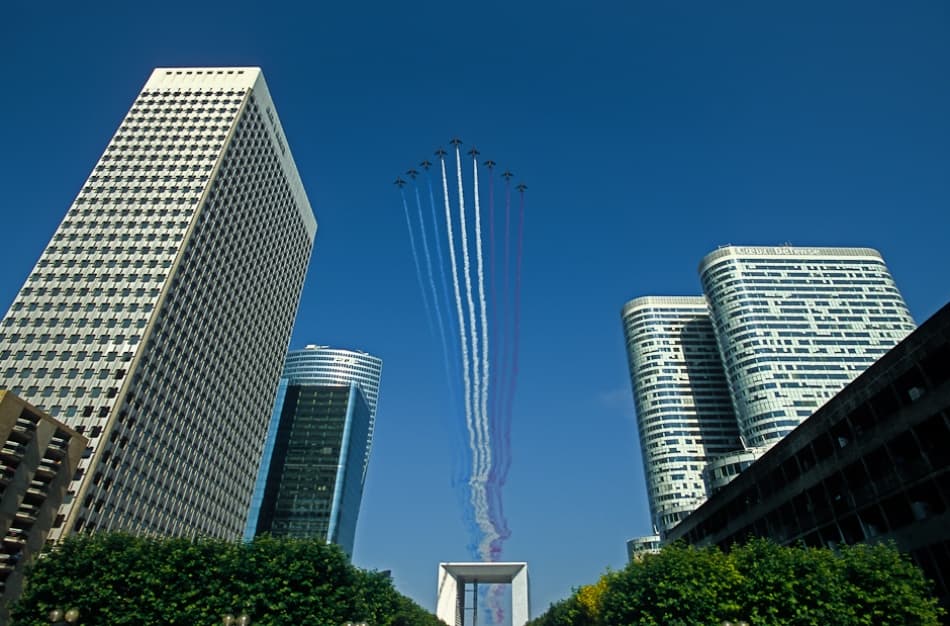 Patriotic City Flyover by Marc Pelissier — canvas wall art