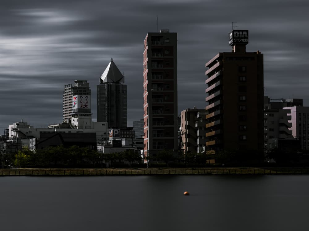 Dark Urban Waterscape by Kenta Tamura — canvas wall art