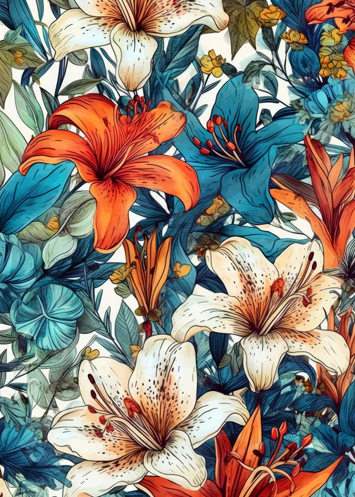 Vibrant Tropical Lilies by Justyna Jaszke — canvas wall art