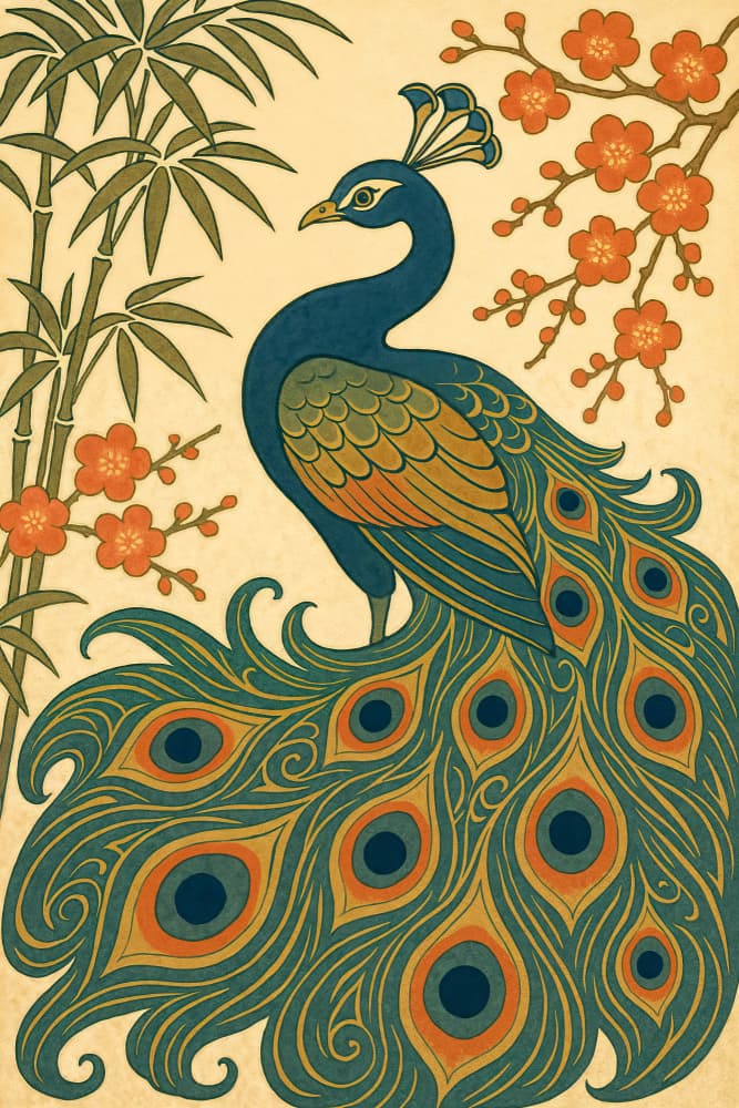 Elegant Peacock Plum Blossoms by Natalie Bruns — canvas wall art
