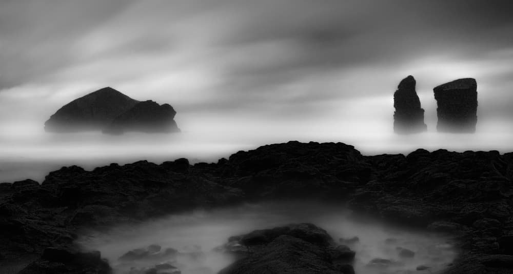 Misty Coastal Rocks by Paulo Abrantes — canvas wall art