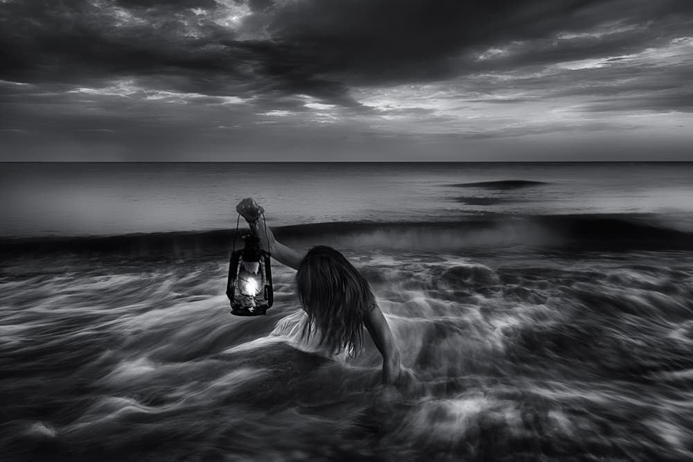 Guiding Light Dark Sea by Maria Kaimaki — canvas wall art