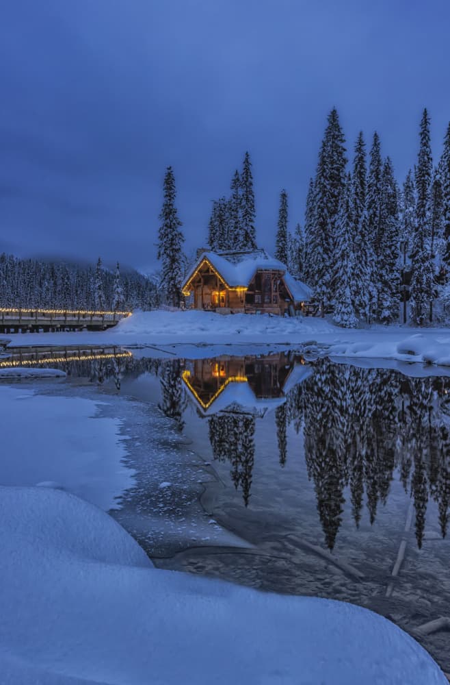 Cozy Winter Cabin by Jenny Qiu — canvas wall art
