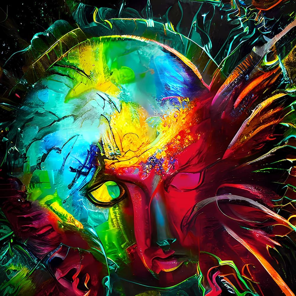 Vibrant Abstract Face by mnemonixART — canvas wall art