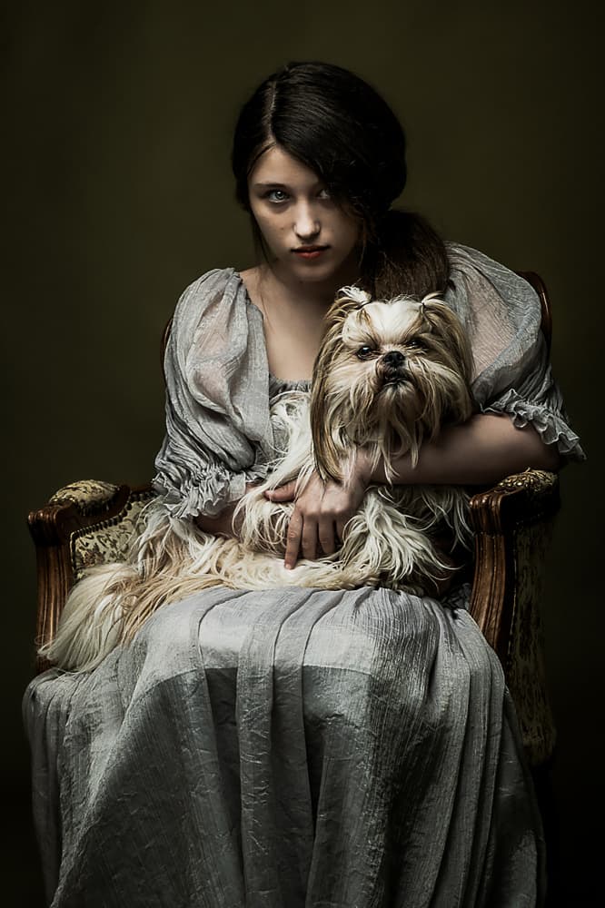 Woman and Her Shih Tzu by MAZAL TOV MATTY OZERI — canvas wall art