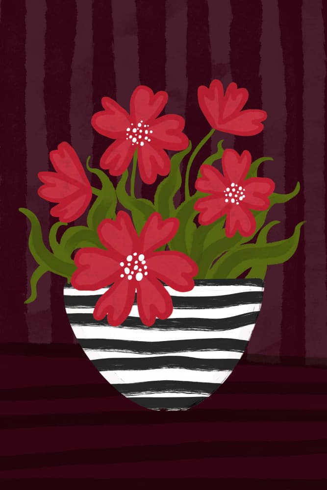 Red Flowers Striped Vase by EMELIEmaria — canvas wall art