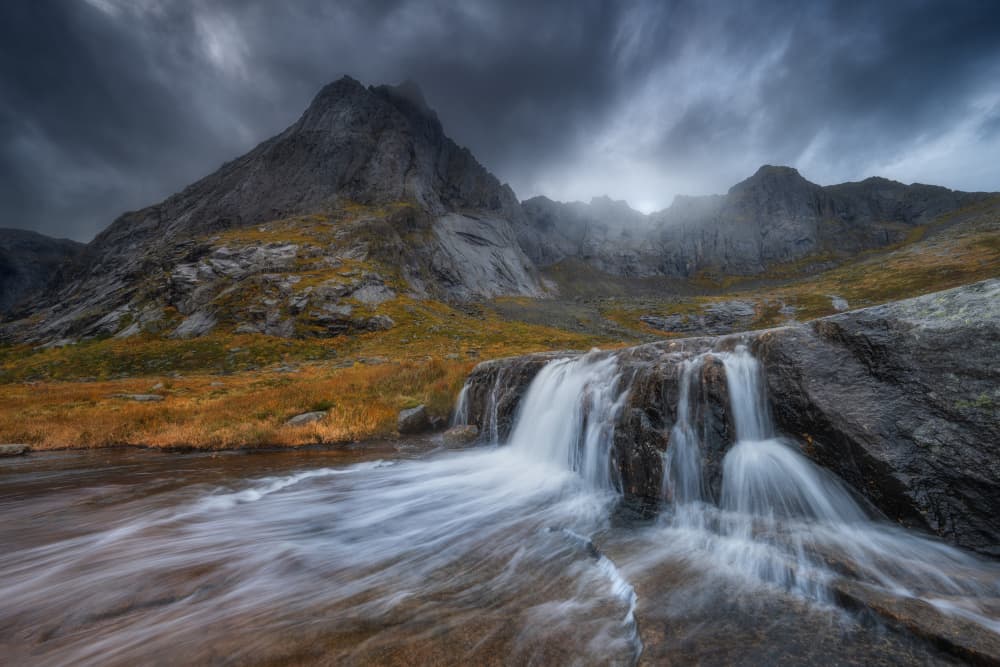 Moody Mountain Waterfall by Adam Pachula — canvas wall art