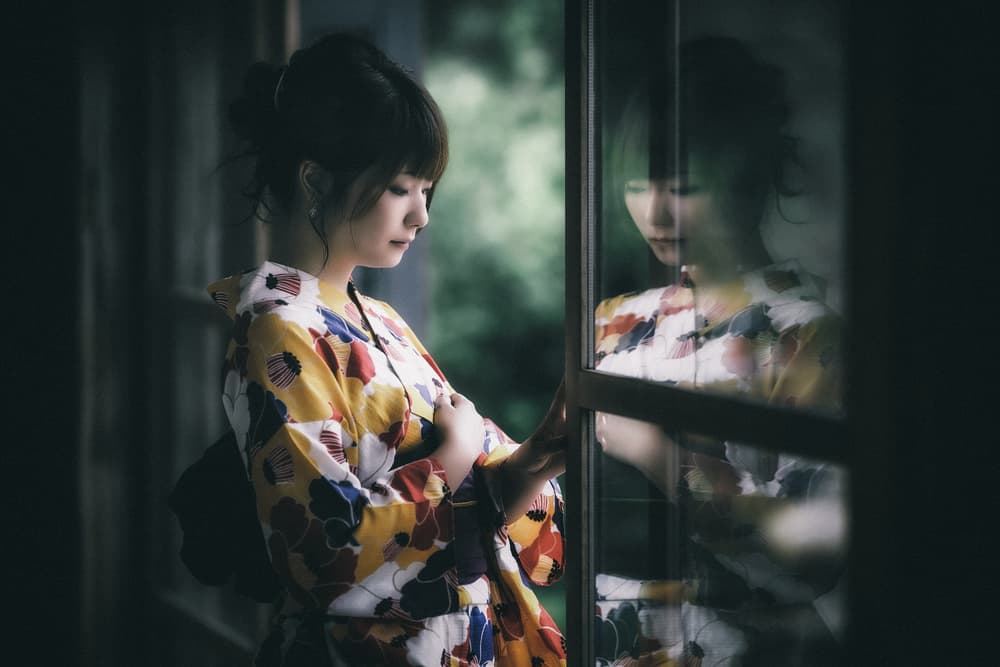 Thoughtful Kimono Reflection by Nobu Ishijima — canvas wall art