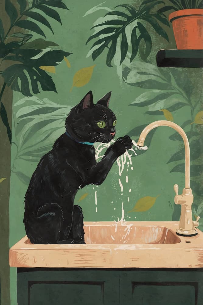 Black Cat Water Play by The Art Concept — canvas wall art