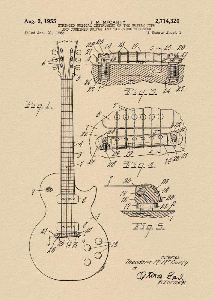 Vintage Guitar Patent Drawing by Andreas Magnusson — canvas wall art