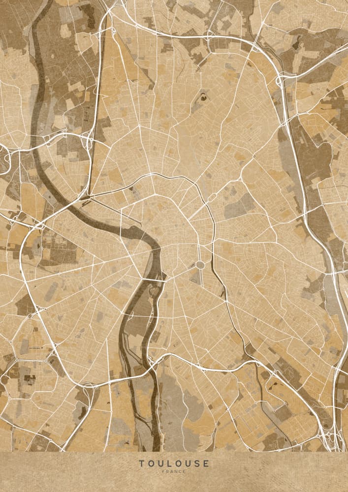 Vintage Toulouse Map by Rosana Laiz Blursbyai — canvas wall art