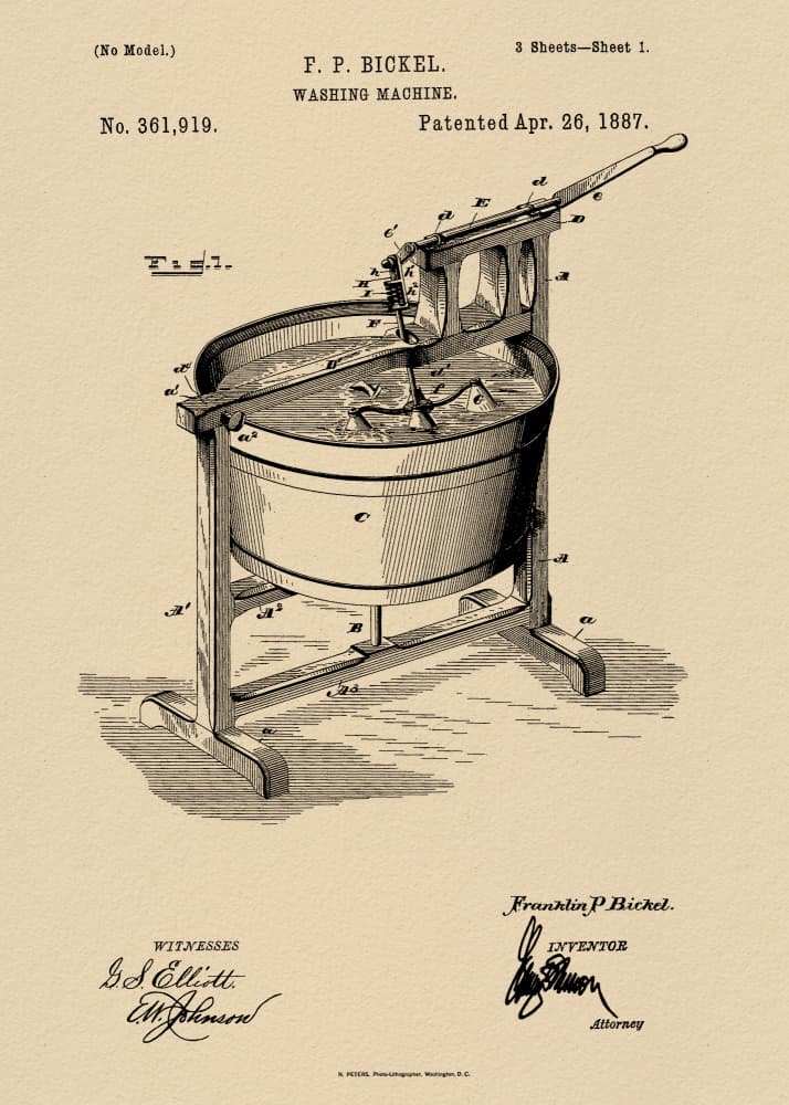 Vintage Washing Machine Patent by Andreas Magnusson — canvas wall art