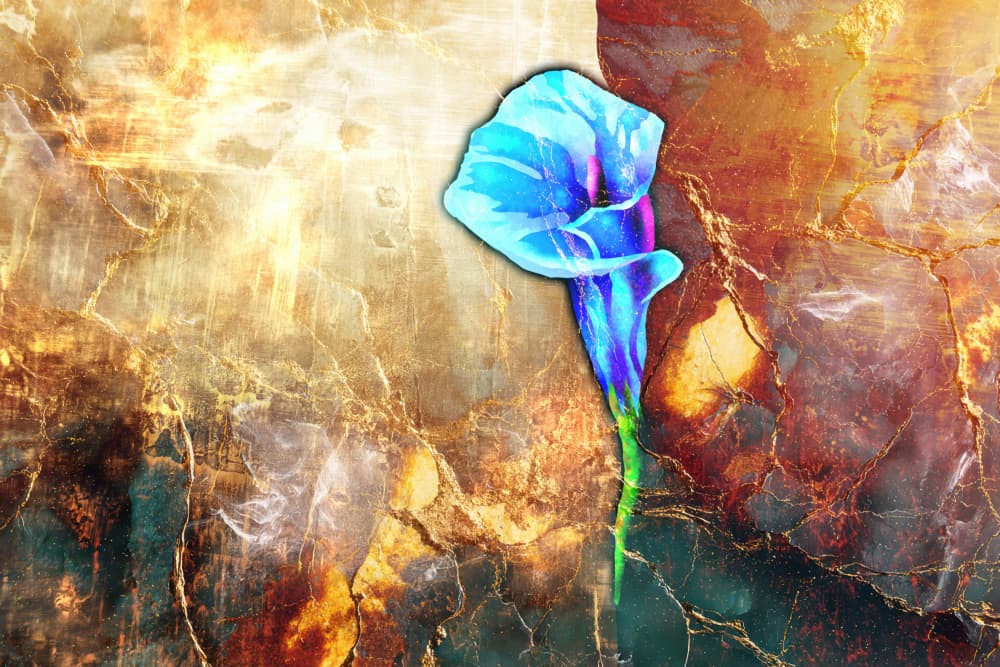 Vibrant Blue Bloom Gold by Rafal Kulik — canvas wall art
