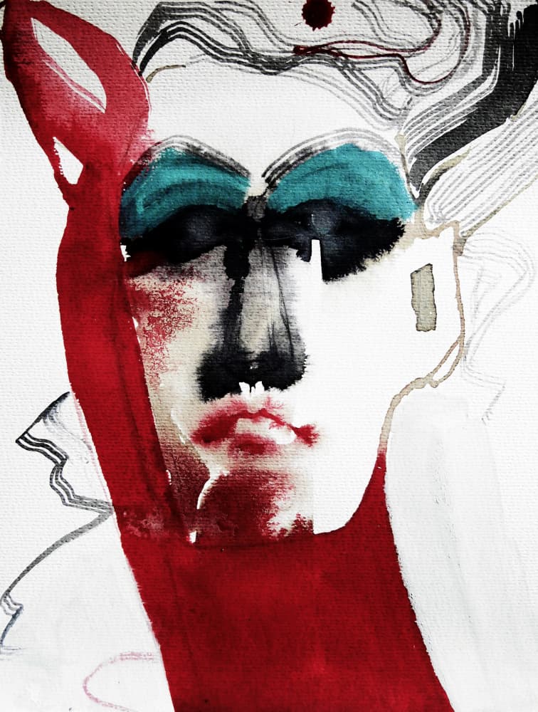 Expressive Red Portrait by Doris Schmitz — canvas wall art