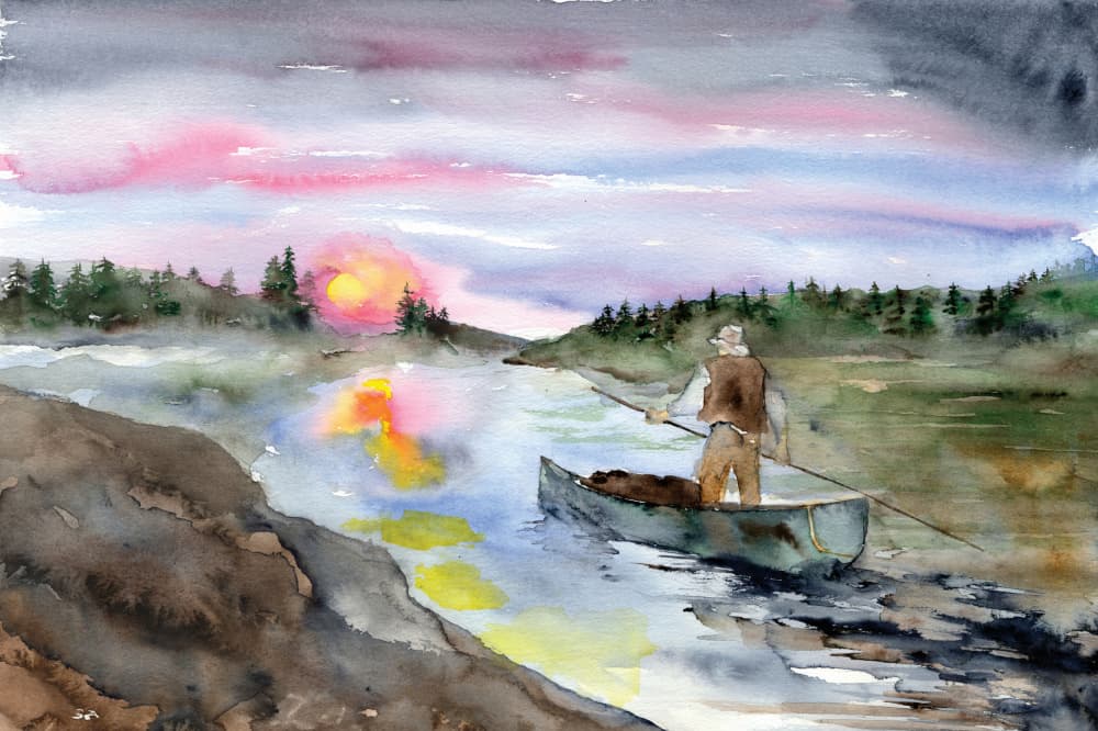 Sunset River Paddler by RodMacIver — canvas wall art
