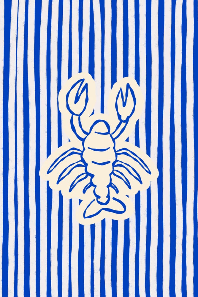 Blue Striped Lobster by Treechild — canvas wall art