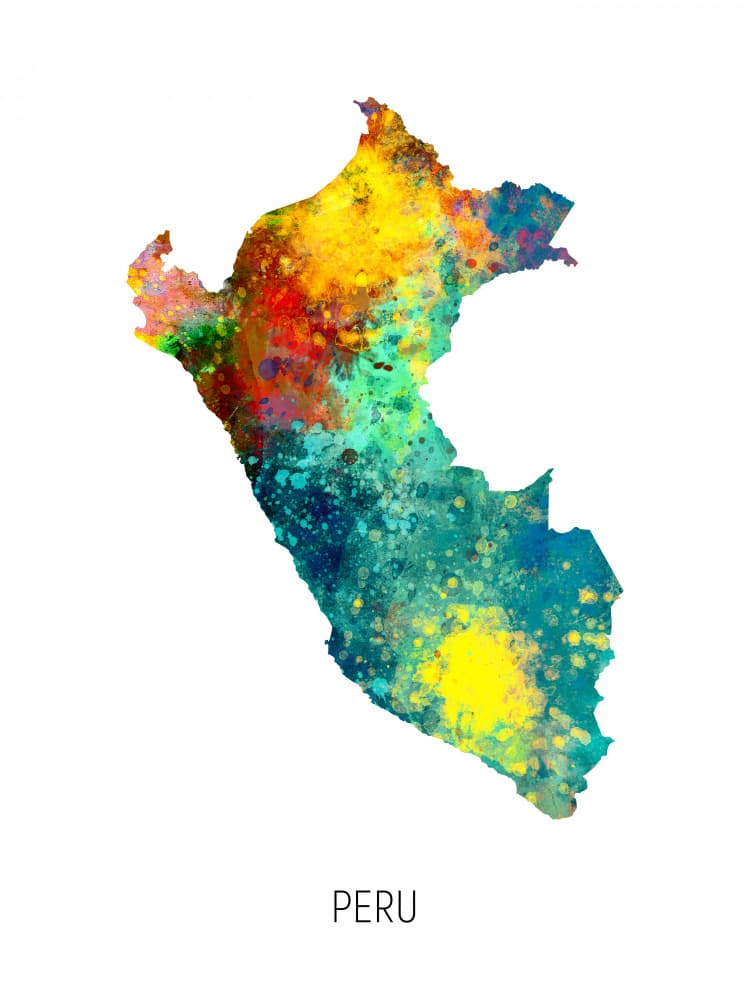 Vibrant Peru Map by Michael Tompsett — canvas wall art