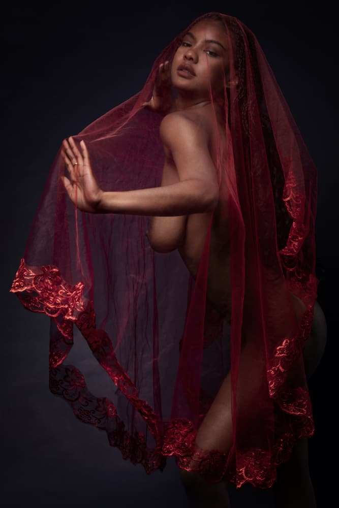 Crimson Veil Portrait by Jan Slotboom — canvas wall art