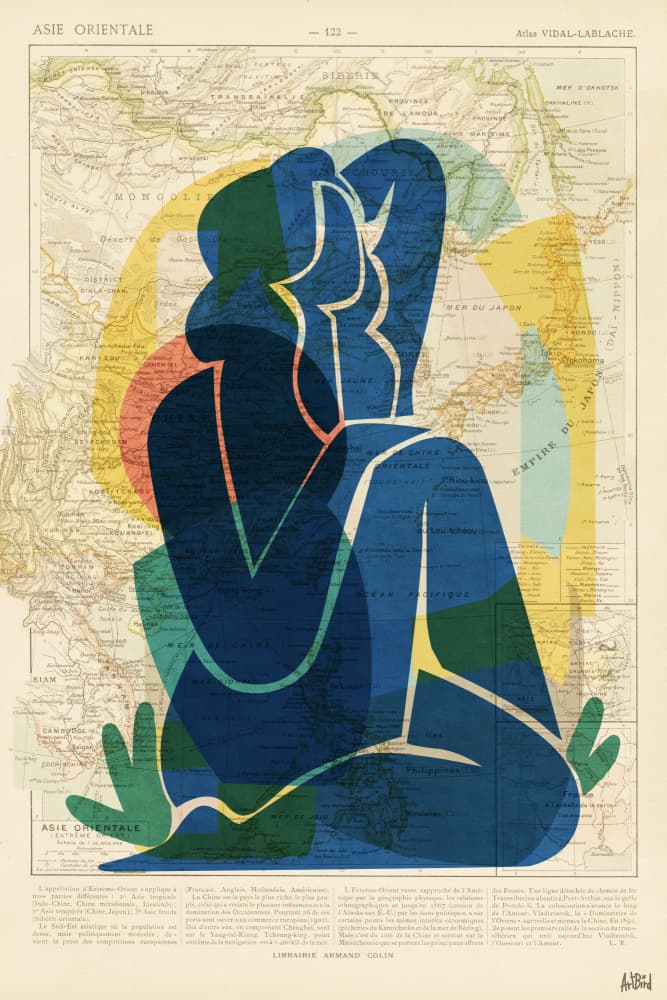 Serene Blue Map Figure by thomas chedeville — canvas wall art