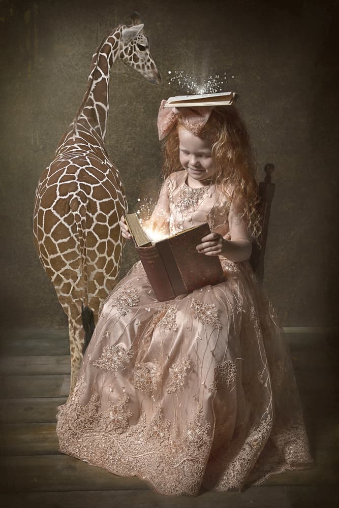 Magic Reading Girl and Giraffe by Carola Kayen-Mouthaan — canvas wall art