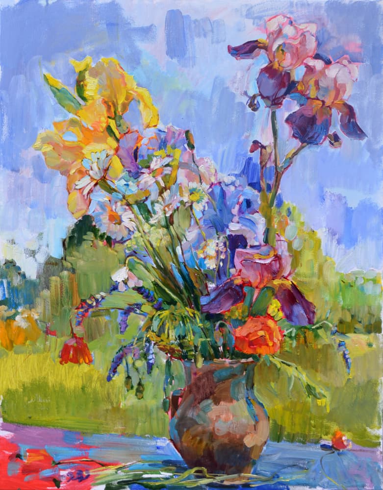 Vibrant Garden Irises by Andrii Kutsachenko — canvas wall art