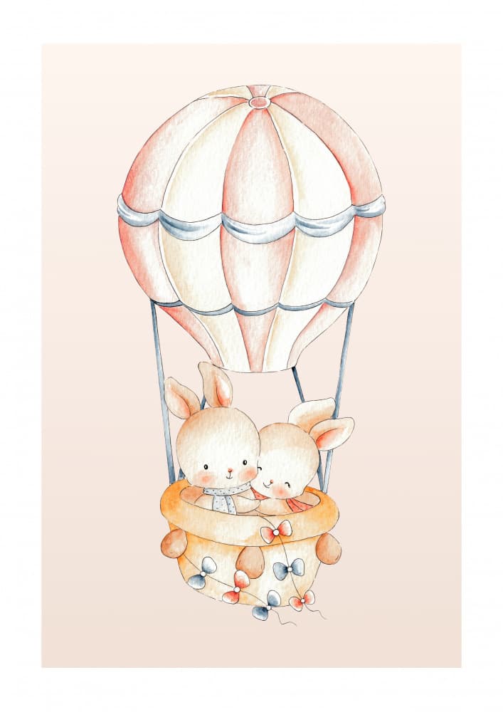 Bunnies In Hot Air Balloon by Saskia Michele — canvas wall art