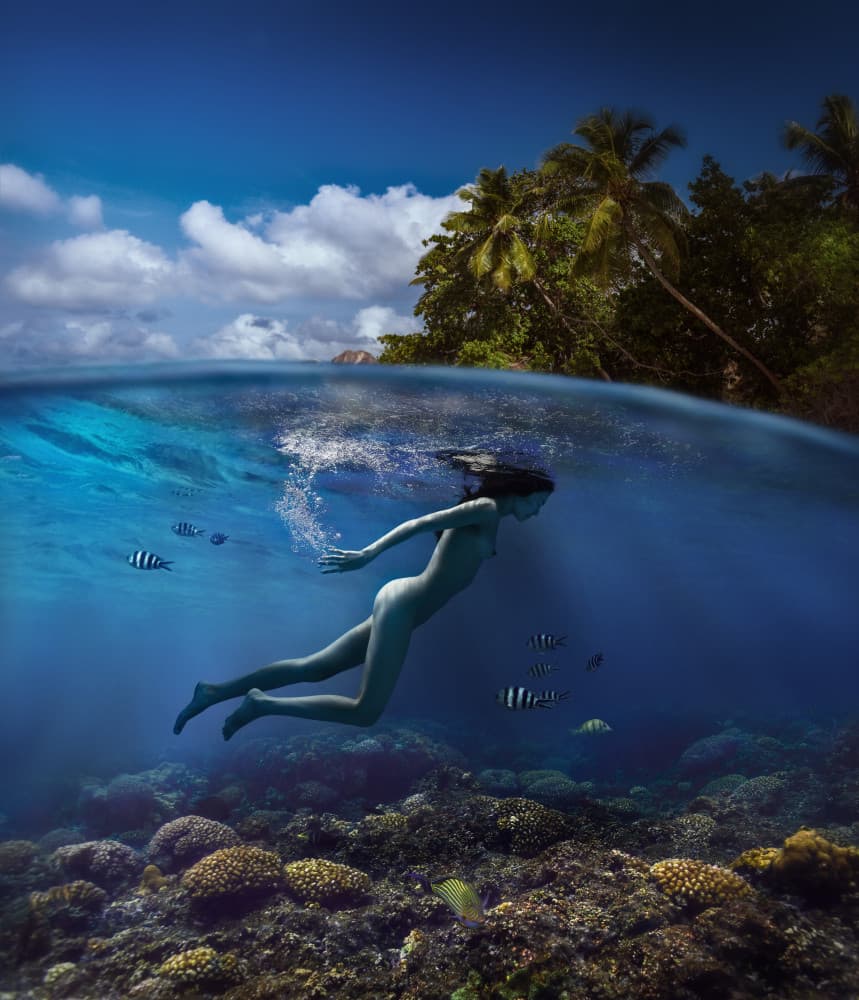 Tropical Nude Ocean Swim by Dmitry Frizel — canvas wall art