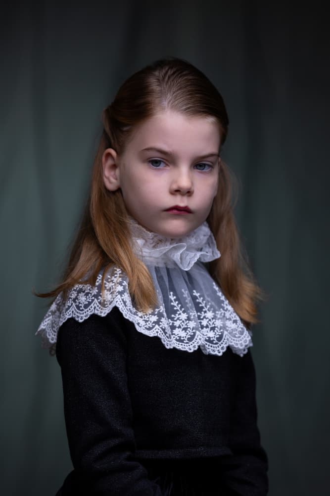 Pensive Girl With Lace by Gila Koller — canvas wall art