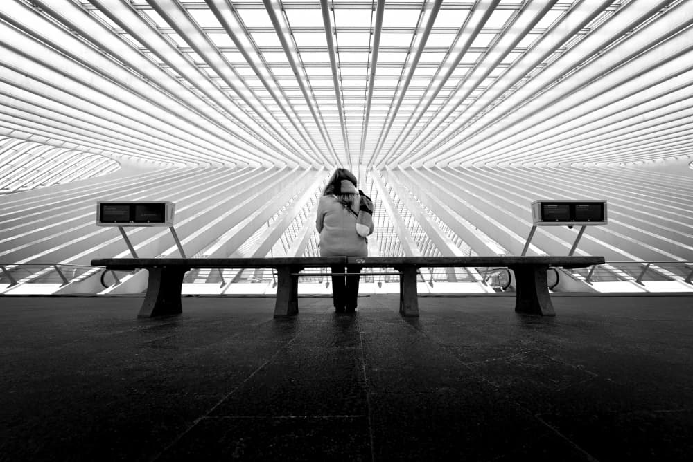 Woman in Modern Station by Jorge Pimenta — canvas wall art