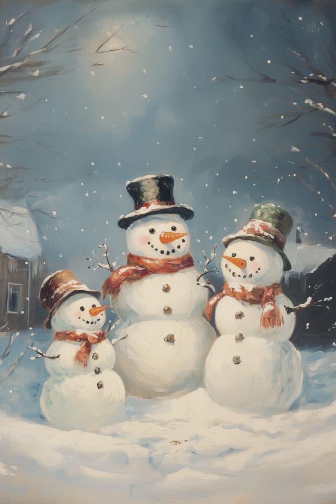 Festive Snowmen Night by Melloi Art Prints — canvas wall art