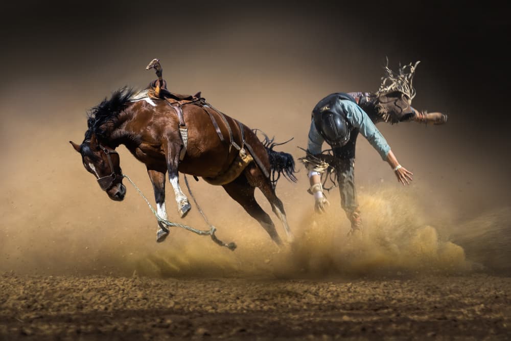 Intense Rodeo Cowboy Fall by Irene Wu — canvas wall art