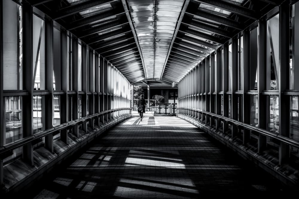 Lone Figure Walkway by Tomoshi Hara — canvas wall art