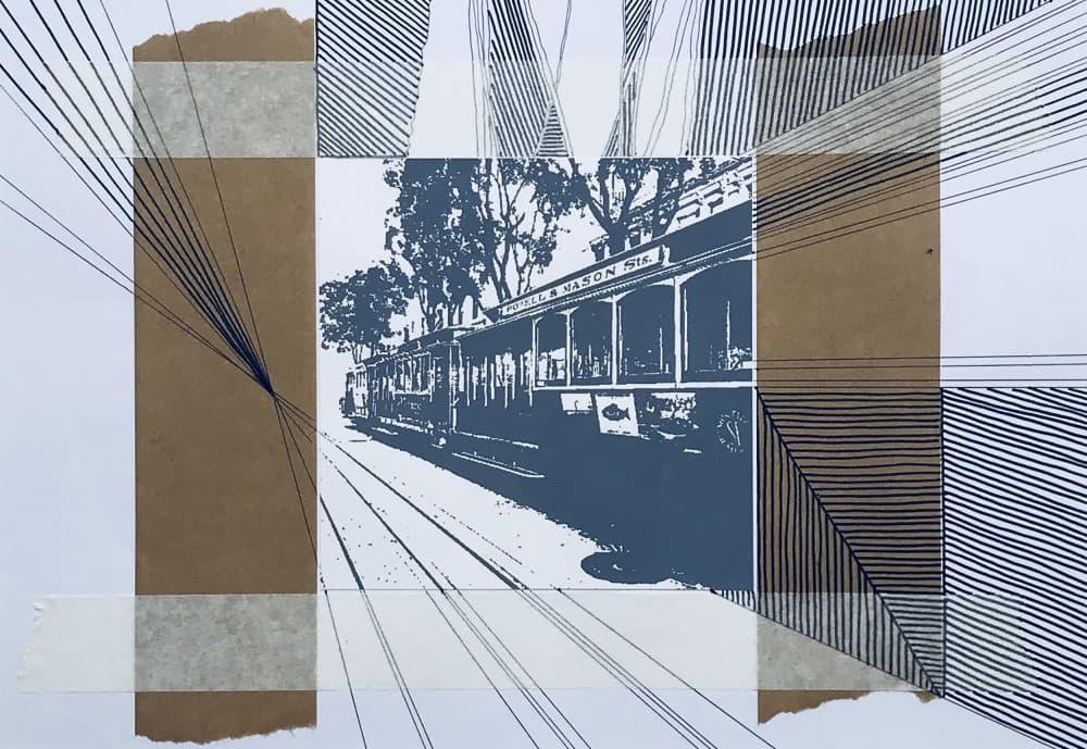 Vintage Cable Car Lines by kellymariesmith — canvas wall art