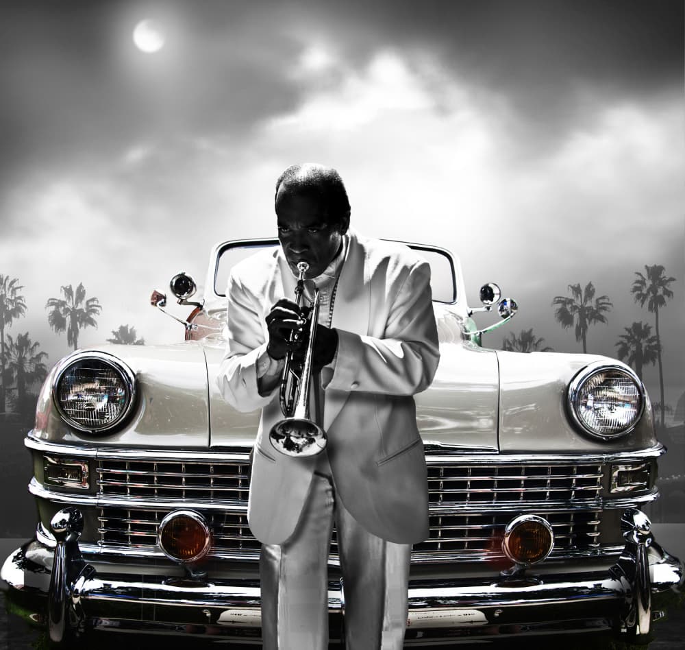 Jazz Trumpeter Vintage Car by LARRY BUTTERWORTH — canvas wall art