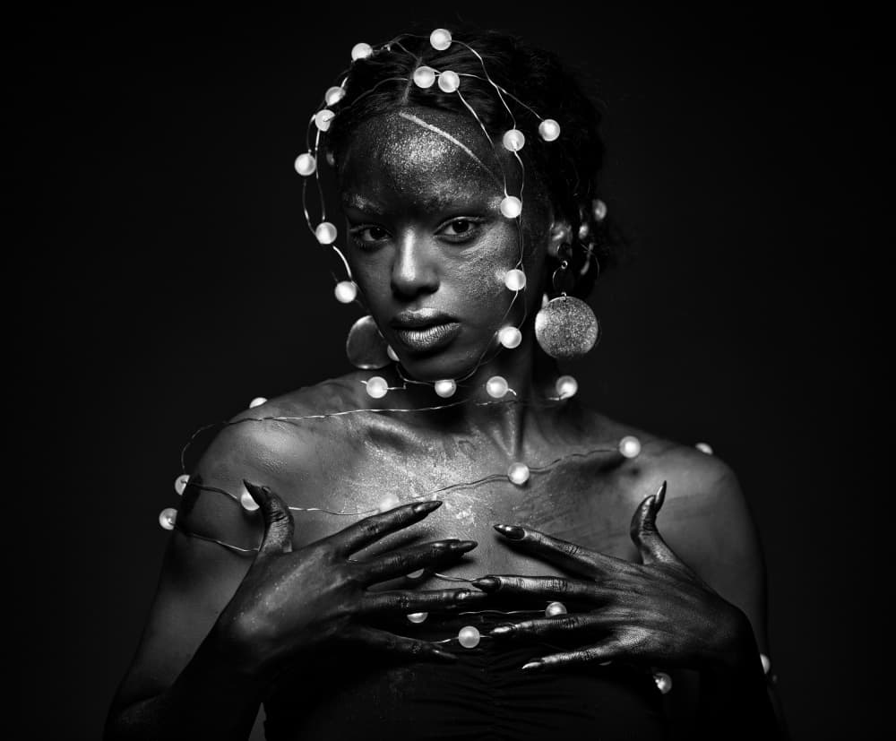 Shimmering Dark Portrait by Offer Ellbogen — canvas wall art