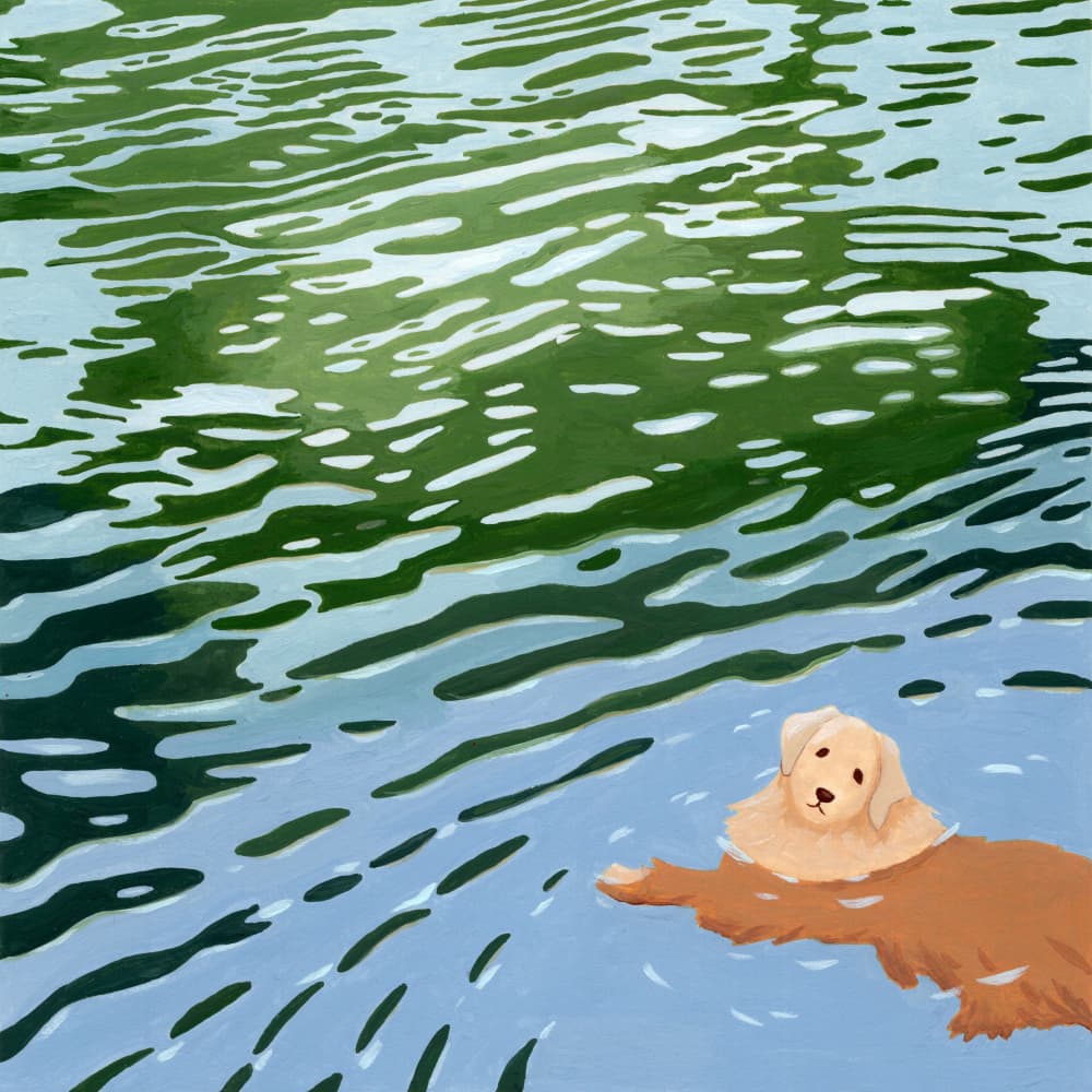 Swimming Golden Retriever by Julie Lesouef — canvas wall art