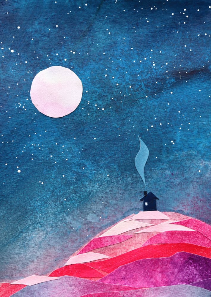 Cozy House Under Moon by Ania Witwitzka — canvas wall art