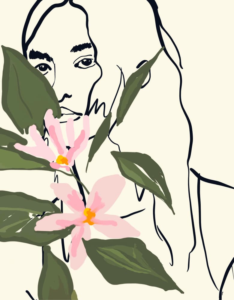 Woman Among Pink Flowers by Beate Tubach — canvas wall art