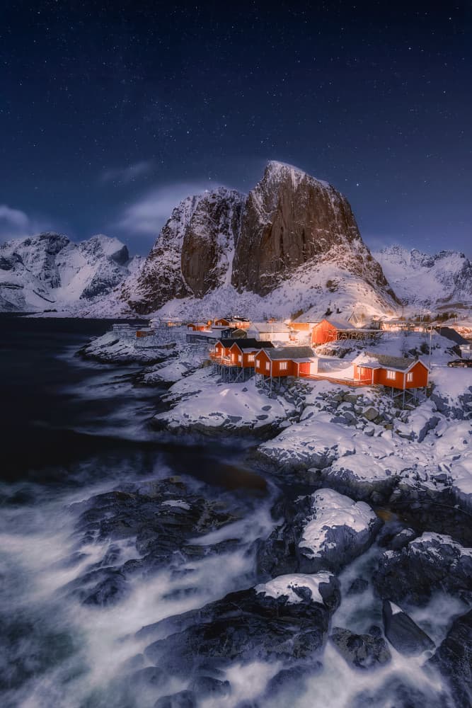 Starry Winter Village by Mei Xu — canvas wall art