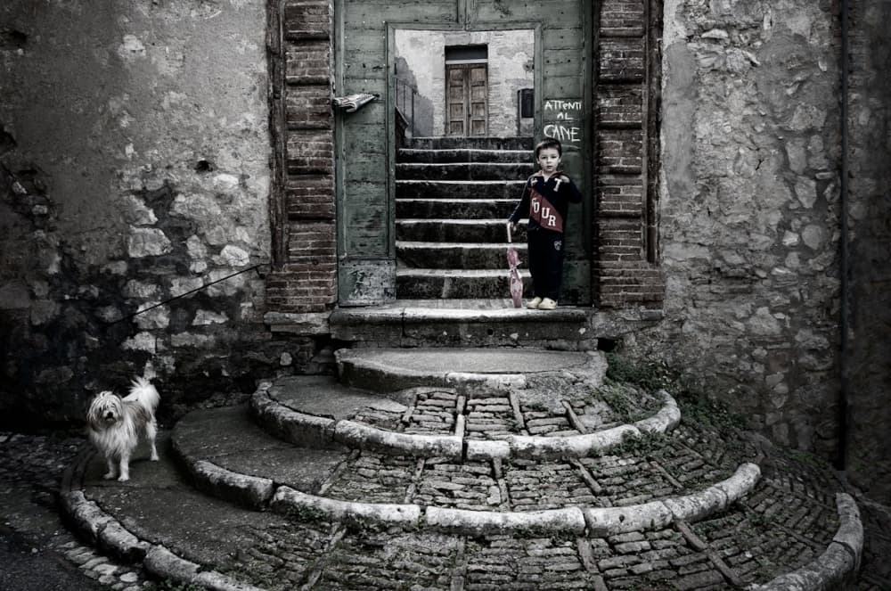 Boy Dog Old Alley by Michiel Hageman — canvas wall art