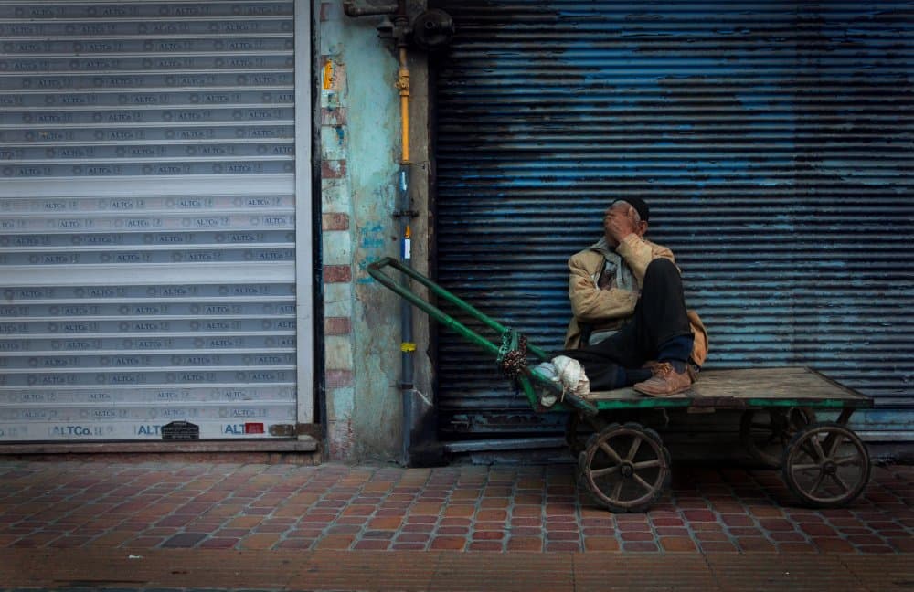 Reflective Man on Cart by pphgallery — canvas wall art