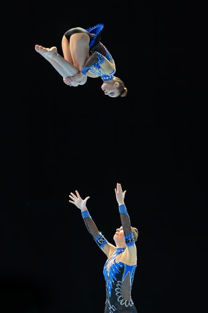Dynamic Gymnastics Duo by Els Keurlinckx — canvas wall art