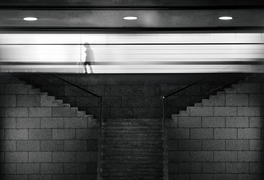 Moving Figure And Stairs by HAN dong hee — canvas wall art