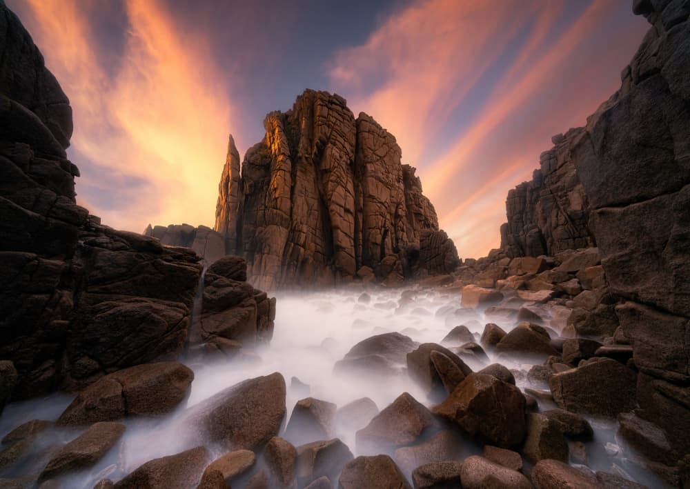 Golden Hour Sea Stacks by Jingshu Zhu — canvas wall art