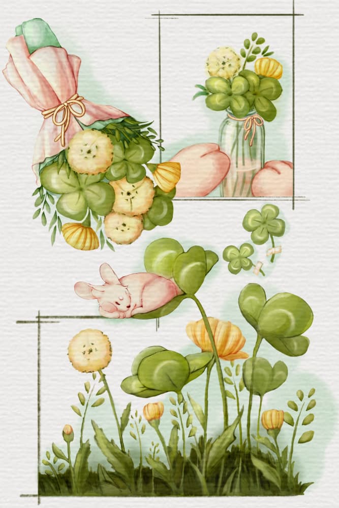 Sleeping Bunny Clover by Xuan Thai — canvas wall art